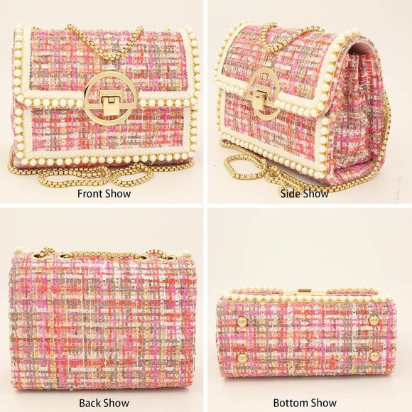 Trendy Faux Leather Crossbody Bag with Pearl Chain - Perfect Evening Accessory - Picture 3 of 5